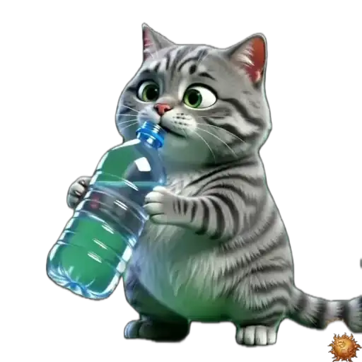 Sticker animado Gato Grey bebiendo para WhatsApp - bebida, pausa, sed