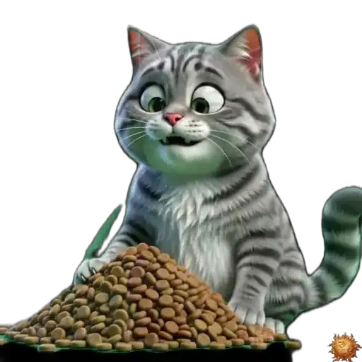 Sticker animado Gato Grey comer para WhatsApp - comida, antojo, hambre