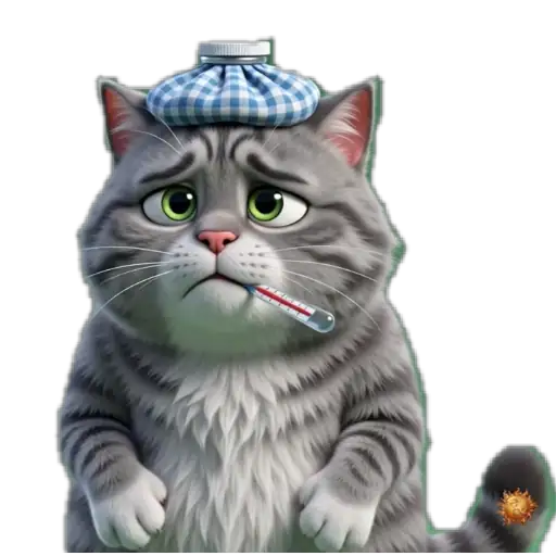 Sticker animado Gato Grey enfermo para WhatsApp - enfermo, reacción, expresión