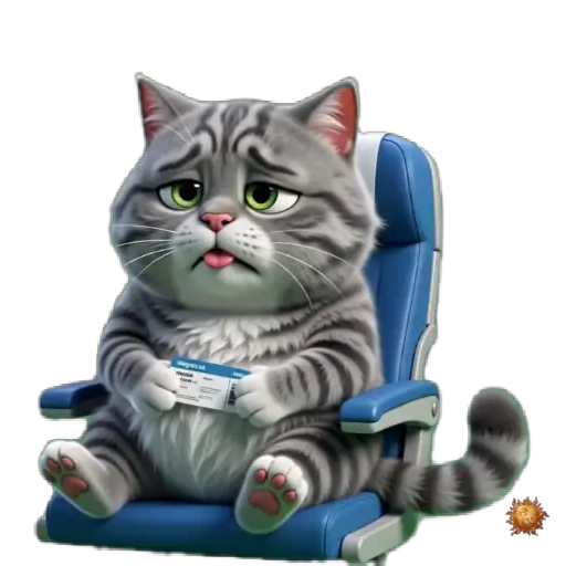 Sticker animado Gato Grey en avión para WhatsApp - avion, reacción, expresión