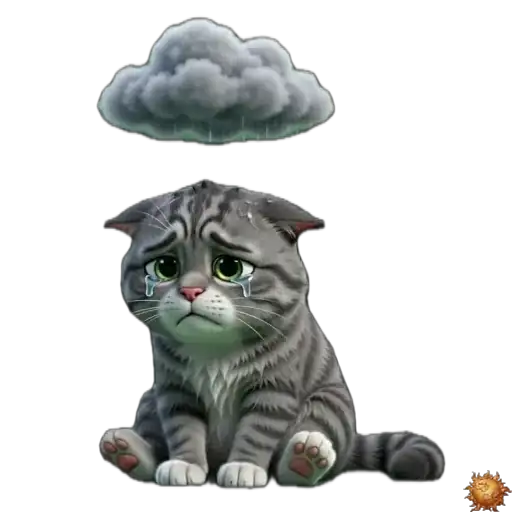 Sticker animado Gato Grey bajo la lluvia para WhatsApp - lluvia, drama, melancolía