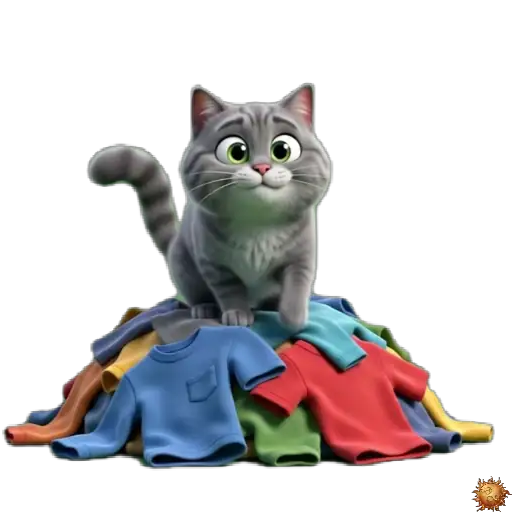 Sticker animado Gato Grey con pila de ropa para WhatsApp - piladeropa, reacción, expresión