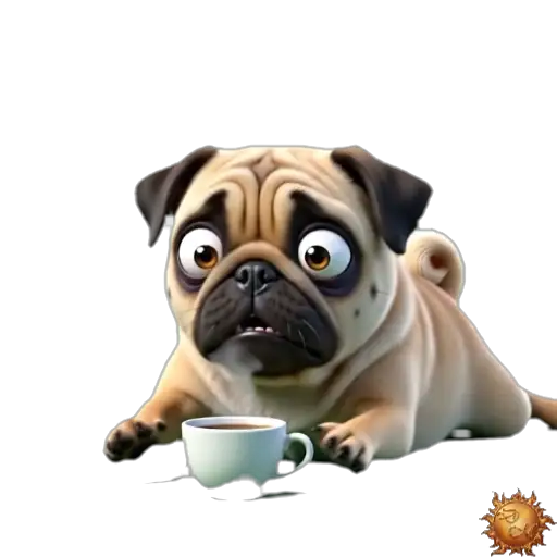 Sticker animado Pug tomando café para WhatsApp Sticker animado Pug tomando café para WhatsApp - café, cansancio, pausa