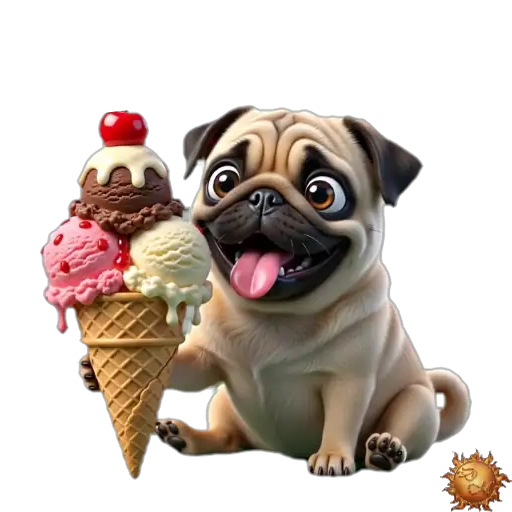 Sticker animado Pug con helado para WhatsApp Sticker animado Pug con helado para WhatsApp - helado, reacción, expresión