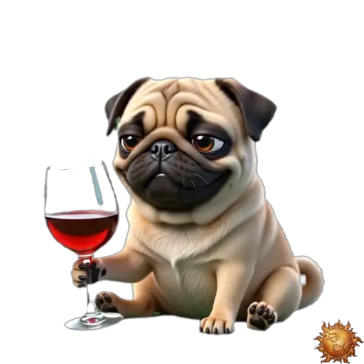 Sticker animado Pug con vino para WhatsApp Sticker animado Pug con vino para WhatsApp - vino, reacción, expresión
