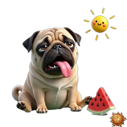 Sticker animado Pug con calor para WhatsApp Sticker animado Pug con calor para WhatsApp - calor, reacción, expresión