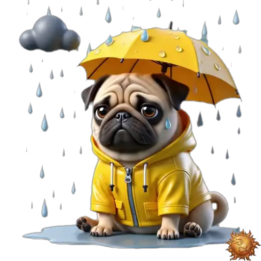 Sticker animado Pug bajo la lluvia para WhatsApp Sticker animado Pug bajo la lluvia para WhatsApp - lluvia, drama, melancolía
