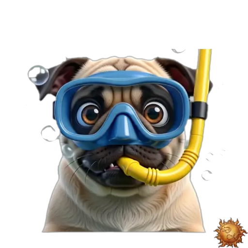 Sticker animado Pug buceando para WhatsApp Sticker animado Pug buceando para WhatsApp - buceando, reacción, expresión