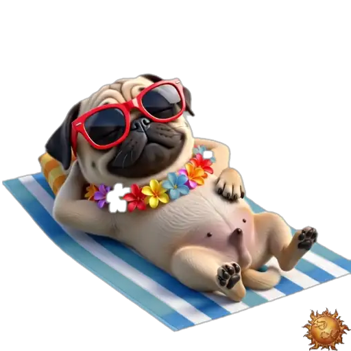 Sticker animado Pug de vacaciones para WhatsApp Sticker animado Pug de vacaciones para WhatsApp - vacaciones, reacción, expresión