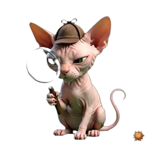 Sticker animado Gato Sphynx detective para WhatsApp Sticker animado Gato Sphynx detective para WhatsApp - detective, sospecha, investigación