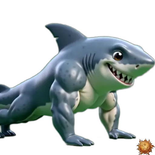 Sticker animado Tiburón haciendo flexiones para WhatsApp Sticker animado Tiburón haciendo flexiones para WhatsApp - ejercicio, motivación, fuerza