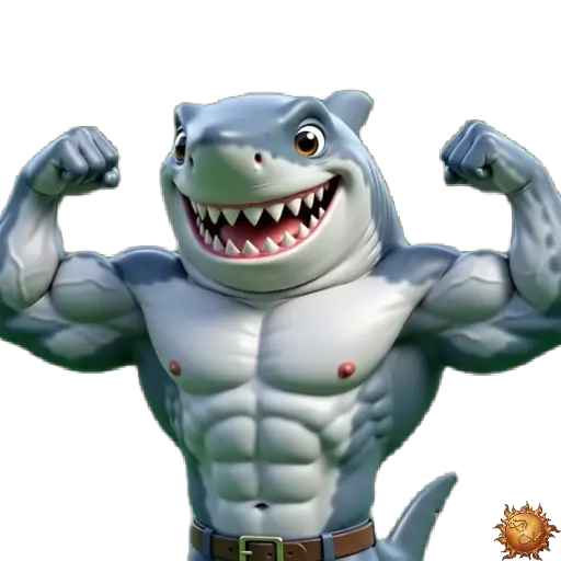 Sticker animado Tiburón musculoso para WhatsApp Sticker animado Tiburón musculoso para WhatsApp - músculos, fuerza, actitud