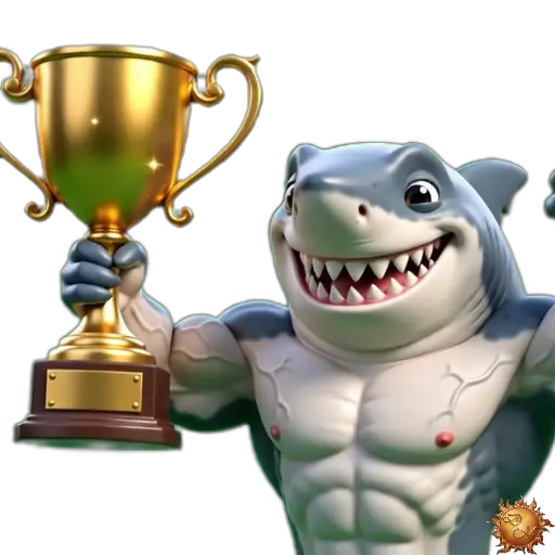 Sticker animado Tiburón campeón para WhatsApp Sticker animado Tiburón campeón para WhatsApp - campeon, reacción, expresión